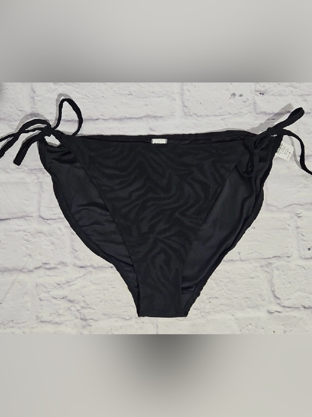 NWT Old Navy Black fuzzy striped, side tie bikini bottoms. In original wrapping.